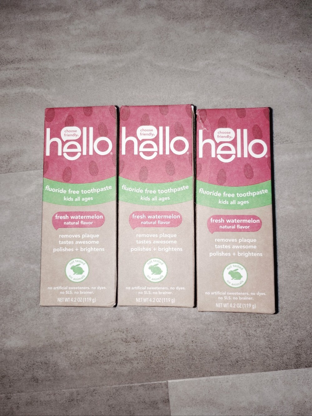 Hello Fresh Watermelon Fluoride Free Toothpaste Kids All Ages 4.2 oz Lot of 3 Se